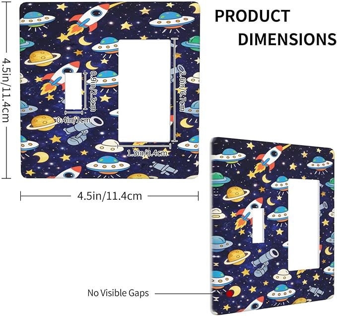 Decorative Outlet Covers Blue Space-themed Rocket Spaceship 2 Gang Light Switch Cover Plate Single Toggle 1 Rocker Wall Plates for Electrical Switch Plate Covers for Children's Room Decor