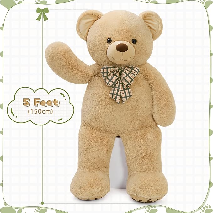 MorisMos 5 FT Big Teddy Bear, 5 Feet Huge Teddy Bears Stuffed Animals for Boyfriend Girlfriend Wife, Cuddly Gift Life Size Bear on Valentines Birthday, 59 Inch, Brown