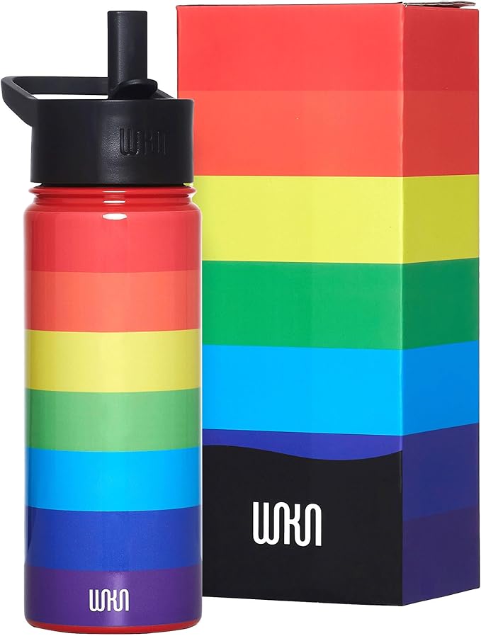 Wildkin Kids 18oz Stainless Steel Water Bottle – BPA-Free, Leakproof, Insulated, Easy-Clean - Rainbow Stripe