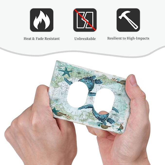 Outlet Covers Nautical Green Sea Turtles Beach Blue Ocean 1 Gang Duplex Light Switch Cover Decorative Switch Plates Electrical Receptacle Faceplate Wall Plate For Bathroom Kids Room
