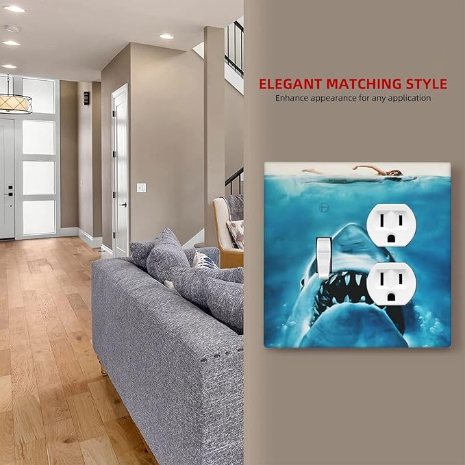 Swimming Woman Funny Shark Blue Ocean Wallplates 1 Toggle 1 Duplex Switch Plate Electrical GFCI Faceplate Decorative Light Switch Covers for Kids Room Bedroom Decor