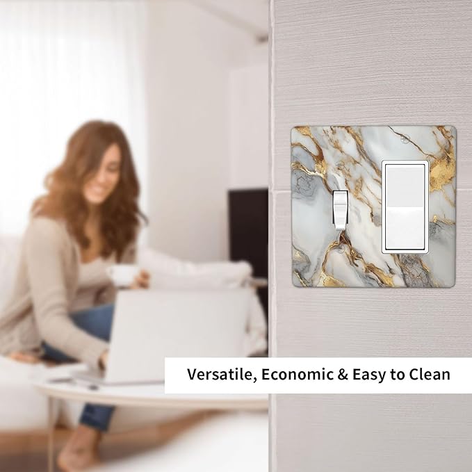 Light Switch Cover Plate White Gold Abstract Luxury Marble Patterns 2 Gang Toggle Rocker Combo Wall Plates Decorative Switch Plates and Outlet Covers Socket Cover for Bathroom Home Decor