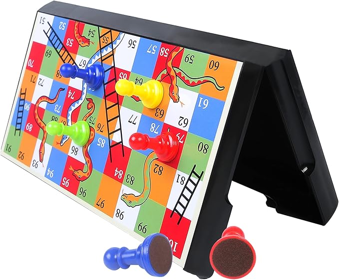 KIDAMI 9.5 Inches Magnetic Ludo & Snakes and Ladders Board Game Set for Kids and Adults