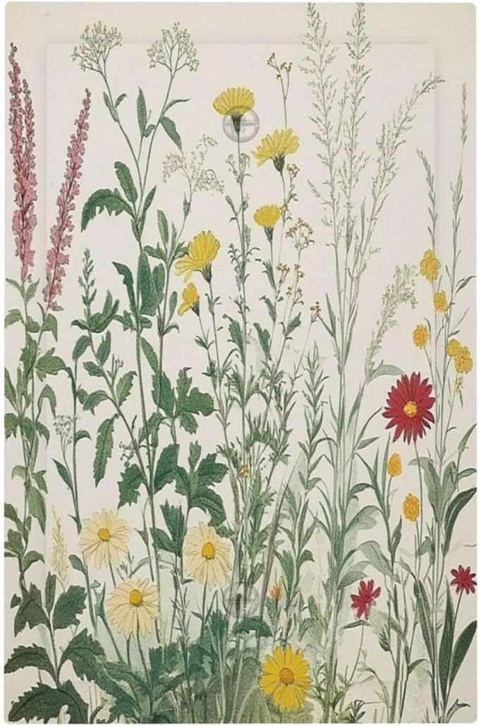 Rustic Wildflower Green Plants Daisy Floral Light Switch Cover Plate 1 Gang No Device Blank Electrical Wall Plates Faceplate Decorative Switch Plate For Farmhouse Bed Room Decor