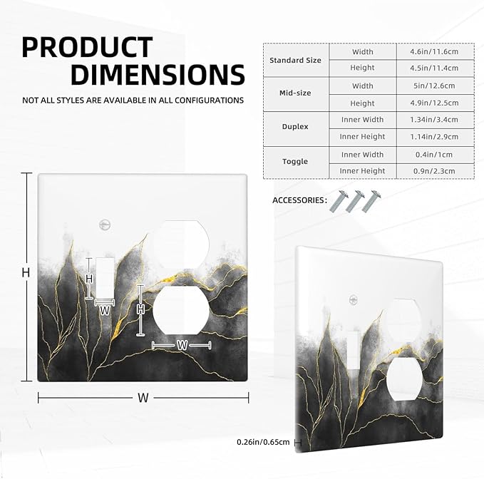 Wallplates Black And Gold Marble White Golden Leaves 1 Toggle 1 Duplex Switch Plate Electrical GFCI Faceplate Decorative Light Switch Covers for Bedroom living Room Decor
