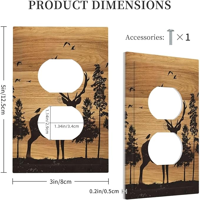 Elk Moose Forest Hunting Pyrography Art Wood Texture Print Outlet Covers 1 Gang Duplex Light Switch Cover Decorative Switch Plates Electrical Receptacle Faceplate Wall Plate for Farmhouse Bedroom Home