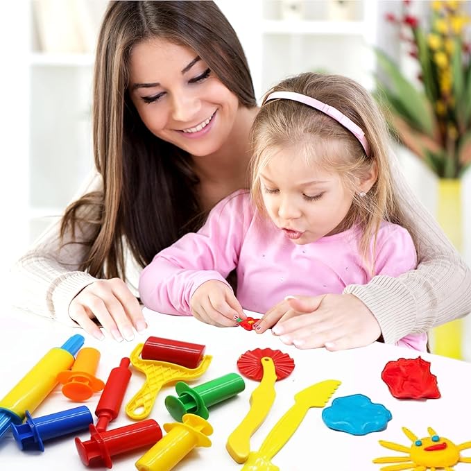 Dough Tool Kit,9 Pcs Basic Clay and Dough Tools Starter Set for Kids Includes Cutters Roller, Rolling Pins, Safety Scissors,Dough Extruder,Plastic Knife