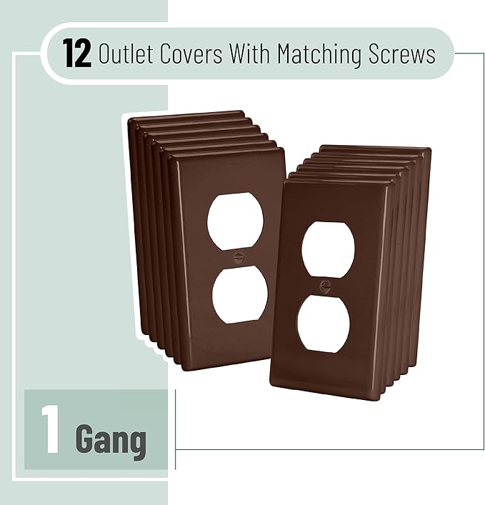 Bates- Duplex Wall Plate, 12 Pack, Brown, Electrical Outlet Cover Plates, Wall Outlet Cover