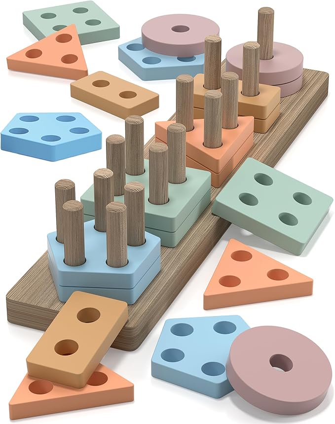 Zartores Montessori Toys for 1 2 3 Year Old Boys Girls Gifts, Wooden Shape Sorter Toys for Ages 2-4, Toddler Learning Toy Puzzles Birthday Gift Ages 1-3