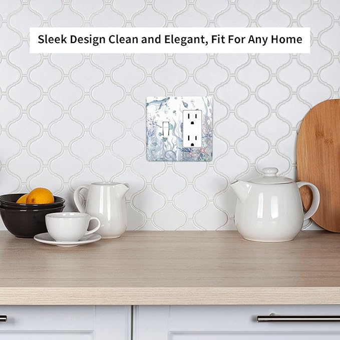 Ocean Themed Coral Seahorse Seashell Starfish Beach Outlet Covers 1 Toggle 1 Rocker Combination Decorative Wall Plate Electrical Switch Plates Light Switch Cover Plate for Bathroom Home Decor