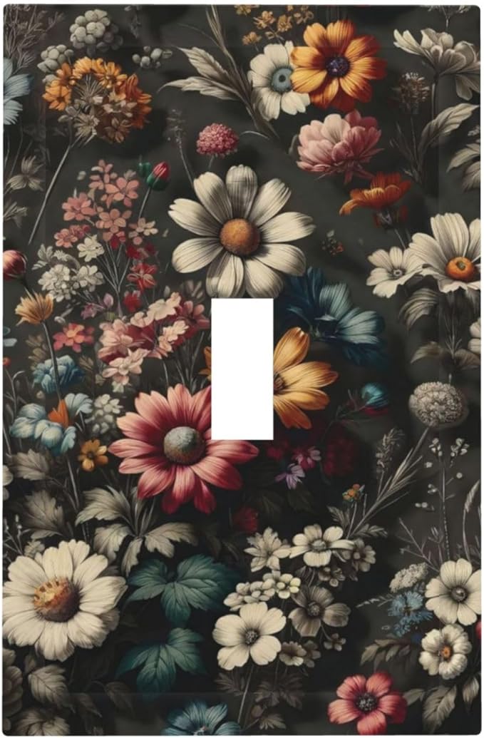 Decorative Light Switch Plate Covers Bohemian Colorful Floral Blue White Yellow Red Flowers 1 Gang Wall Plate Single Toggle Switch Cover Plate Jumbo Electrical Switchplate Receptacle
