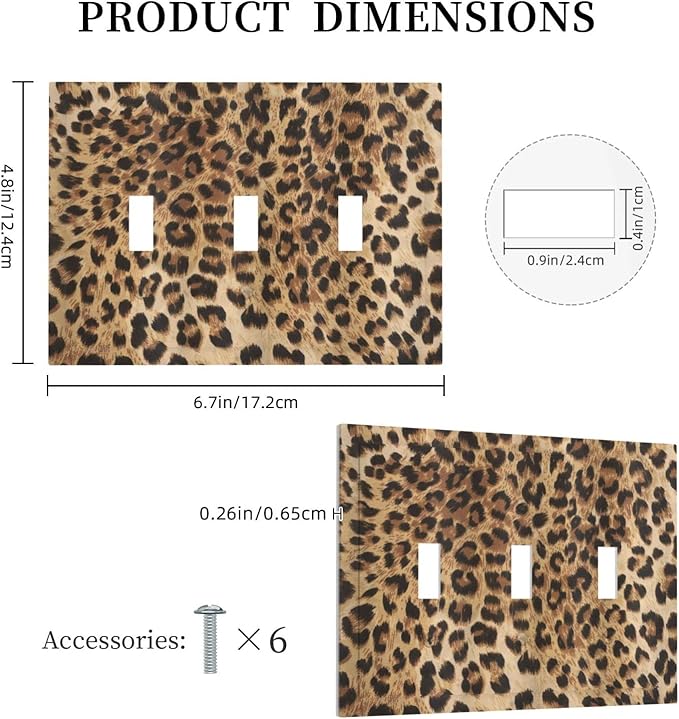 Classic Leopard Cheetah 3 Gang Triple Toggle Light Switch Wall Plate Cover Decorative Electrical Faceplate For Girls Boys Home Bedroom Decorate Large Size 6.7" x 4.8