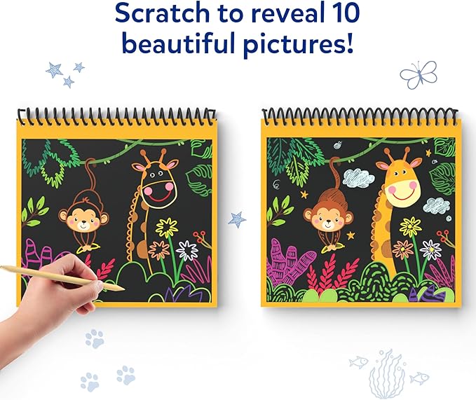 Skillmatics Scratch Art Book for Kids - Animals, Craft Kits & Supplies, 30+ Scratch Stickers, Travel Toys, DIY Kit, Gifts for Boys & Girls Ages 3, 4, 5, 6, 7, 8