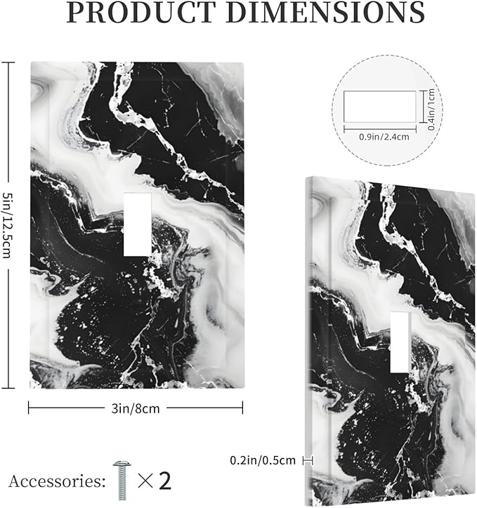 Ink Painting Marble Black White Abstract Luxurious Print Decorative Light Switch Cover 1 Gang Single Toggle Device Electrical Faceplate Switchplates Decorator Outlet Wall Plate for Kitchen Office