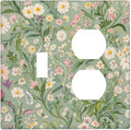 Decorative Switch Cover Plate with Vintage Wildflowers & Daisies on Light Green Background Design Toggle Duplex Wall Plate 2 Gang Light Switch Cover Outlet Covers
