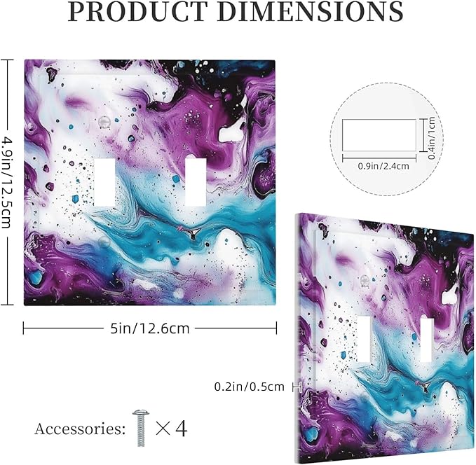 Decorative Switch Plates Purple Blue Swirl Marble Tiles 2 Gang Double Toggle Outlet Light Switch Cover Wall Plate Electrical Faceplate For Bed Room Living Room Decor