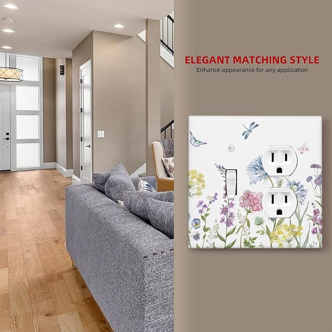 Colorful Wildflowers Dragonfly Lavender Butterfly Insect Wallplates 1 Toggle 1 Duplex Switch Plate Electrical GFCI Faceplate Decorative Light Switch Covers for Bedroom Living Room Decor