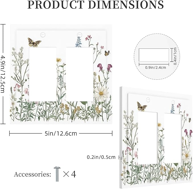 Decorative Outlet Covers Rustic Wildflowers Butterfly Colorful Floral 2 Gang Double Gfci Rocker Electrical Wall Panels Light Switch Cover Plate For Bed Room Living Room Decor