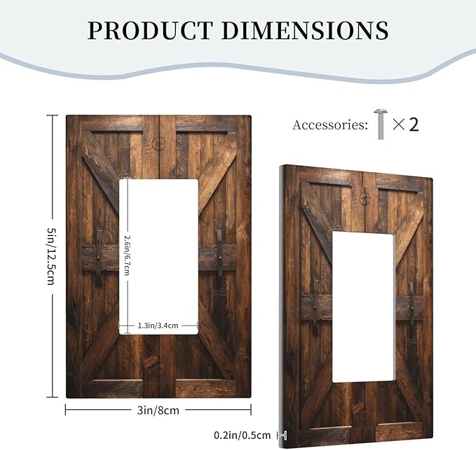 Decorative Outlet Covers Retro Brown Wood Barndoor 1 Gang Rocker Light Switch Cover Plate Single Wall Plates for Electrical Outlets Switch Plate Covers Faceplate for Farmhouse Decor