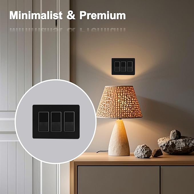 Wall Plates Screwless Design Outlet Covers UL Certified Safety Switch Plates Modern Matte Black Light Switch Covers Durable & Flush Fit Pack of 2