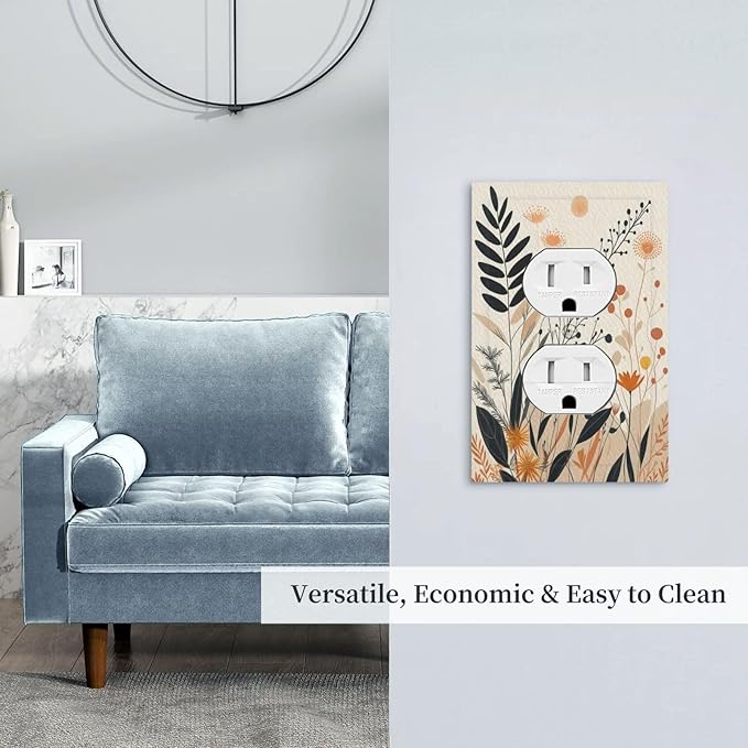 Decorative Outlet Covers Minimalist Floral Boho Botanical Wildflowers 1 Gang Duplex Light Switch Cover Plate Electrical Switch plates Wall Plates Receptacle Covers for Bathroom Bedroom Decor