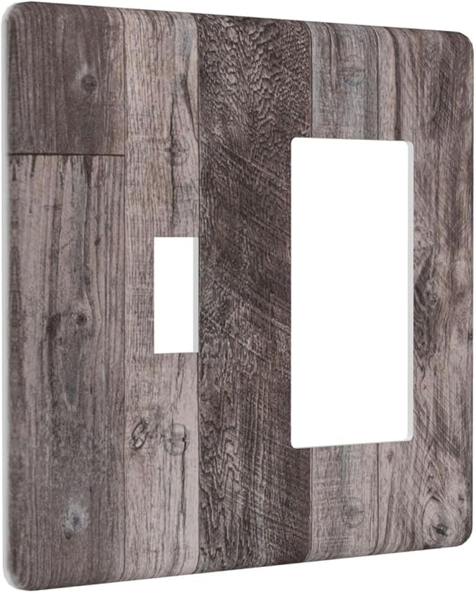 Outlet Covers Rustic Dark Grey Wood Retro Country Wooden 1 Toggle 1 Rocker Combination Decorative Wall Plate Electrical Switch Plates Light Switch Cover Plate for Farmhouse Cabin Decor