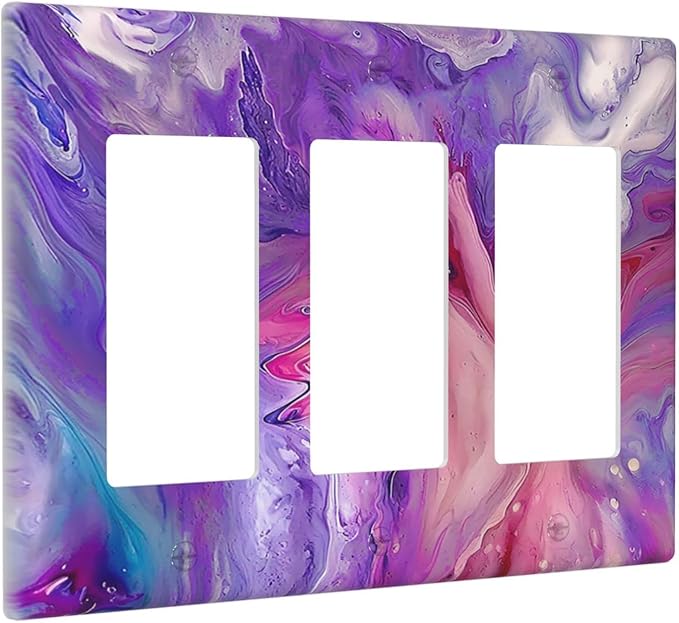 Liquid Marble Modern Abstract Texture Abstract Purple Paint Wall Art Light Switch Covers 3 Gang Rocker Decorative Triple Outlet Wall Plate Cover Switchplate Electrical Gfci for Office Living Room
