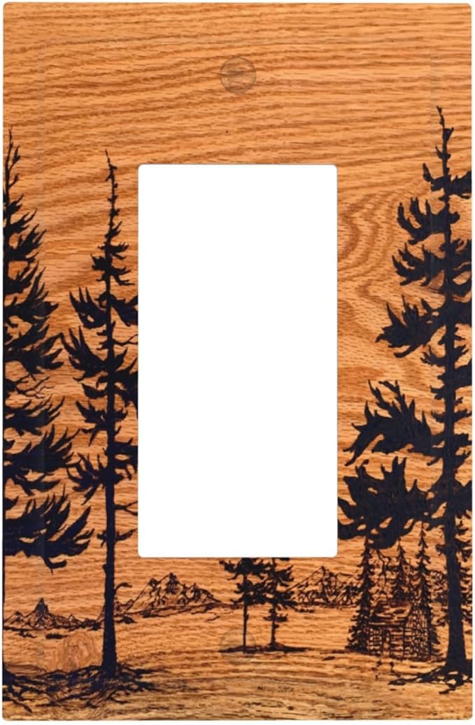 Pine Forest Natural Scenery Silhouette Wood Grain Decorative Outlet Covers 1 Gang Single Rocker Light Switch Cover Plate Wall Plates GFCI Faceplate for Farmhouse Home Decor