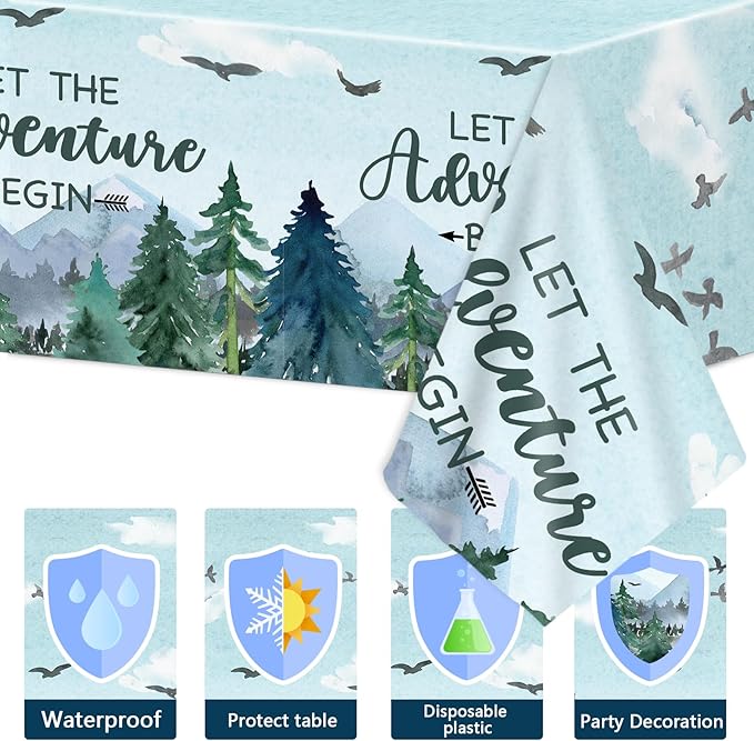 ZOIIWA Adventure Awaits Tableware Set Let The Adventure Begin Plates Napkins Tree Mountain Wilderness Tablecloths Winter Party Dinnerware for Kids Baby Shower Birthday Party Decor Supplies