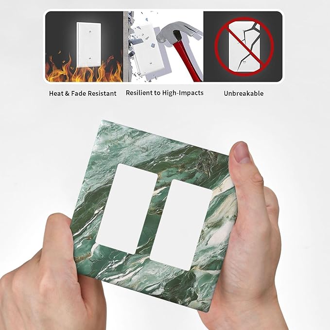 Decorative Outlet Covers with Modern Luxury Green Marble Texture Design 2 Gang Wall Plate Double Rocker Light Switch Cover Switch Plate Cover for Kitchen Bathroom Decor