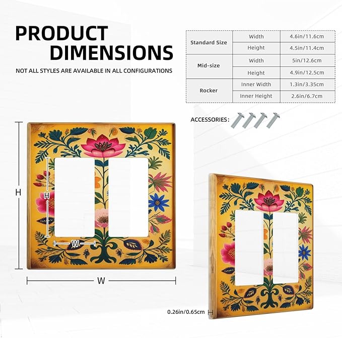 Decorative Art Light Switch Covers BlackCat&Flowers 2 Gang Dual Rocker Outlet Switch plate Faceplate GFCI for Home Decor