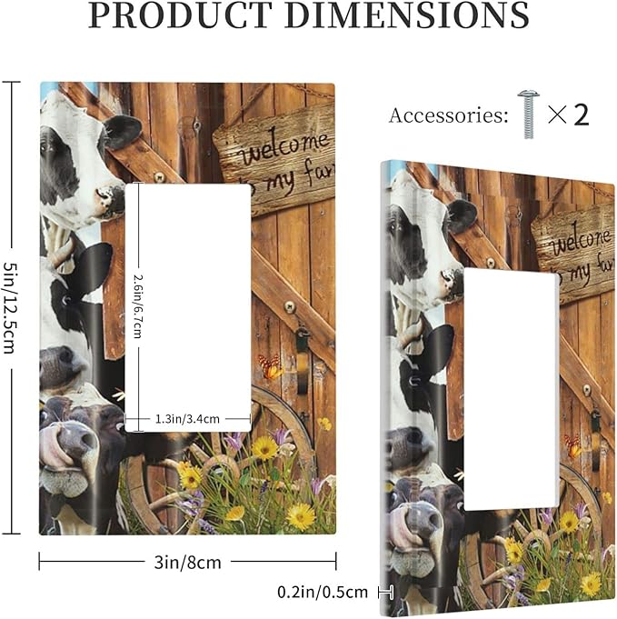 Decorative Switch Plate Covers Farm Cow Farmhouse Barn Door Rustic Vintage Wooden 1 Gang Single Decora GFCI Device Light Switch Cover Country Wildlife Funny 1 Rocker Outlet Wall Plate Faceplate
