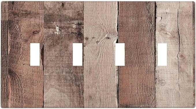 Light Switch Covers Retro Wood Brown Farmhouse Barn Wooden Quad Toggle Electrical Faceplate 4 Gang Wall Plate Decorative Switch Plates for Farmhouse Cabin Decor