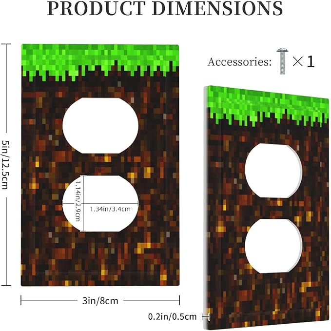Outlet Covers Pixel Grass Block 1 Gang Duplex Light Switch Cover Plate Decorative Wall Plates Electrical Switchplate Receptacle for Kids Room Home Decor（2 Pack）