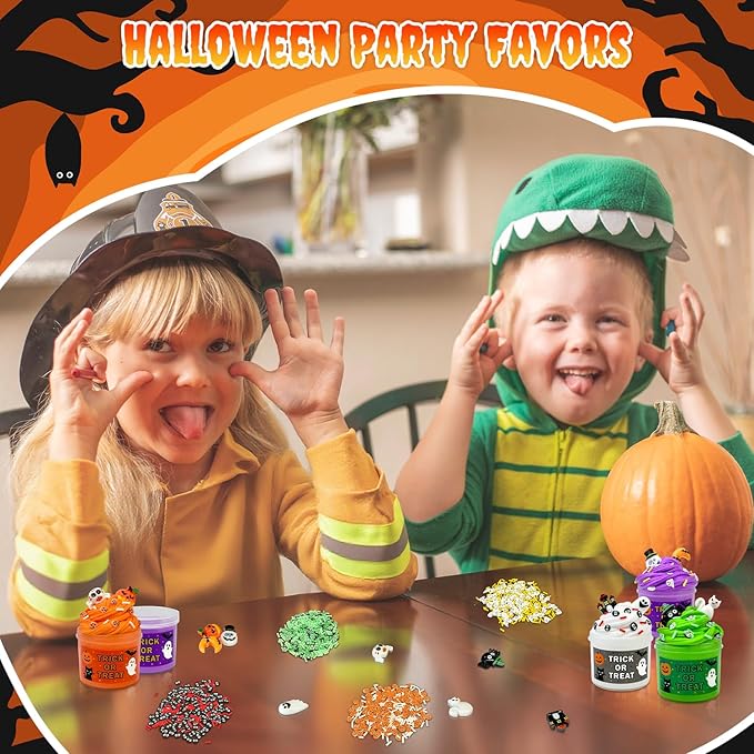 Halloween Slime Party Favors Supplies for Toddlers 8 PCS,Boo Basket Goody Gift Bag Stuffers for Kids,Non Candy Trick or Treat Toys Items,Small Carnival Classroom Games Activities Stuff for Boys Girls