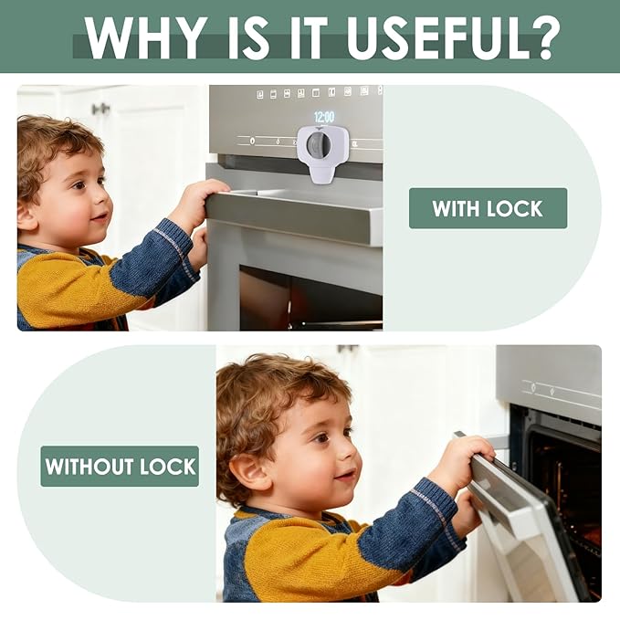 2-Pack Oven Lock Child Safety, Baby Proof Oven Lock with Heat-Resistant 3M Adhesive, No Drill Oven Door Lock for Toddler & Pet, Ideal for Oven Baby Proofing & Kitchen Child Proofing (White)