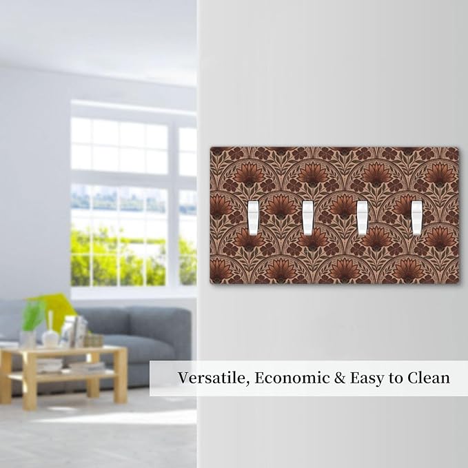 Earth Tone Floral Rustic Damask Boho Flower Light Switch Covers Quad Toggle Electrical Faceplate 4 Gang Wall Plate Decorative Switch Plates Cover for Farmhouse Home Decor