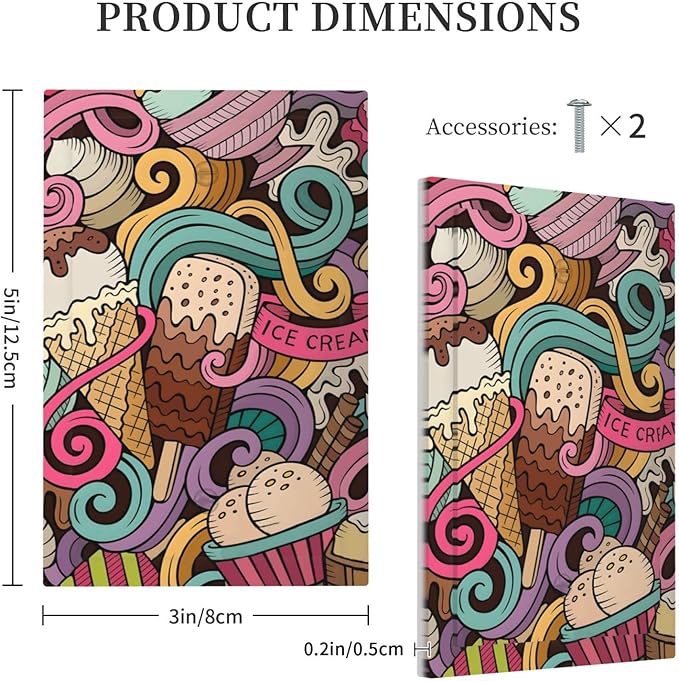Cartoon Hand Drawn Ice Cream Doodles Colorful Print Light Switch Cover Plate 1 Gang No Device Blank Electrical Wall Plates Faceplate Decorative Switch Plate Covers for Kids Room Nursery Decor