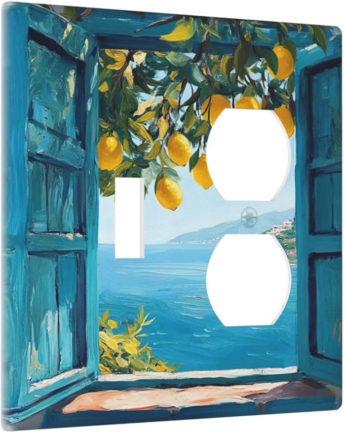 Window View Coastal Lemon Tree Mediterranean Landscape Wallplates 1 Toggle 1 Duplex Switch Plate Electrical GFCI Faceplate Decorative Light Switch Covers for Bedroom Living Room Decor