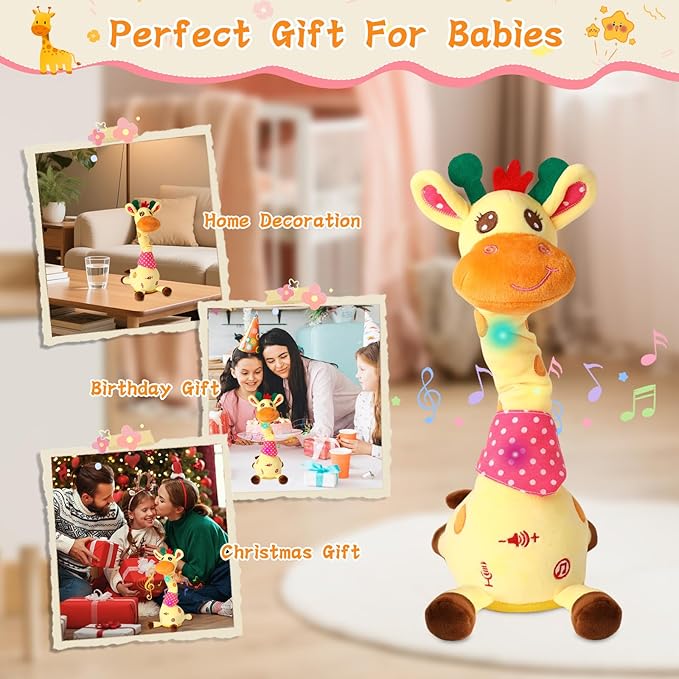 Dancing Giraffe Toy Stuffed Animal Toddlers Gifts for Baby Toys Singing Song Toddlers Toy Repeats What You Say Glowing Musical Toy for Baby Birthday Gift Groovy Giraffe Toy