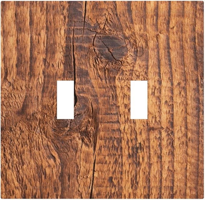 Brown Wood Grain Rustic Natural Burl Print Decorative Switch Plates 2 Gang Double Toggle Outlet Light Switch Cover Wall Plate Electrical Faceplate for Farmhouse Home Decor
