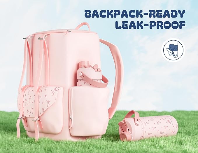 18 oz Insulated Water Bottle for Teens Girls: 2-in-1 Straw Spout Lid, Leakproof, BPA-Free, Easy Carry, 24H Cold, Cute Patterns, Insulated Stainless Steel Cup for School, Travel, Gift (Sweetheart Bow)
