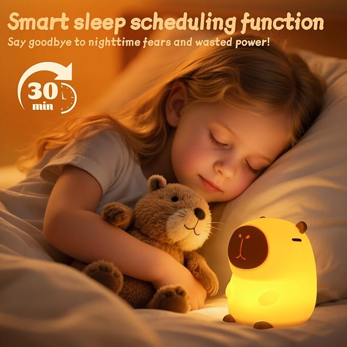 Rytinazzz Capybara Night Light, 50-Hour Battery & Pat Control, Squishy Animal Lamp for Kids Room, USB Rechargeable with Timer, Mothers Day Gifts
