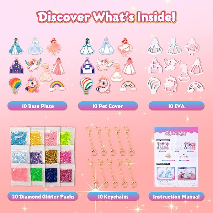 Shake-its Glitter Craft Kits, DIY Art Kit for Kids - Fun Shake Art Supplies, Creative Arts and Crafts Activity Gifts for Girls & Boys Ages 4 5 6 7 8 9 (Unicorns & Princesses)