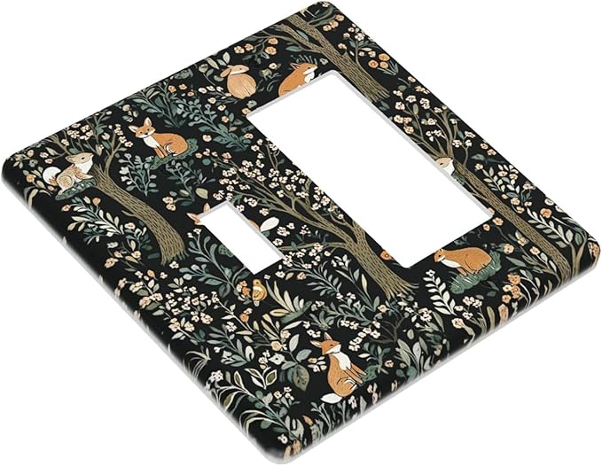 Outlet Covers Fairy Forest Animals Fox Squirrel Flower 1 Toggle 1 Rocker Combination Decorative Wall Plate Electrical Switch Plates Light Switch Cover Plate For Bed Room Farmhouse Decor
