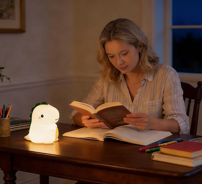 Dinosaur Night Light, 16 Colors Silicone Touch Lamp, 3 Level Dimmable Squishy Nightlight, Cute Touch Bedside Lamp, Rechargeable Dino Room Decor Gifts