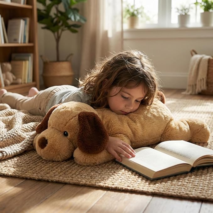 WEIGEDU Large Weighted Puppy Dog Stuffed Animal Plush Toy for Kids and Adults with Embroidered Eyes and Removable Weight Pack - 28 Inches, 5 lbs