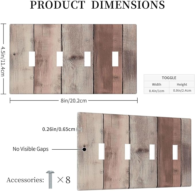 Light Switch Covers Vintage Natural Wood Rustic Cinnamon Quad Toggle Electrical Faceplate 4 Gang Wall Plate Decorative Switch Plates For Farmhouse Cabin Decor