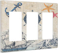 Nautical Sailboat Beach Anchor Pirate Beacon Ocean 3 Gang Rocker Light Switch Covers Decorative Triple Outlet Wall Plate Cover Faceplate Decorative Switchplate GFCI for Farmhouse Bathroom Decor