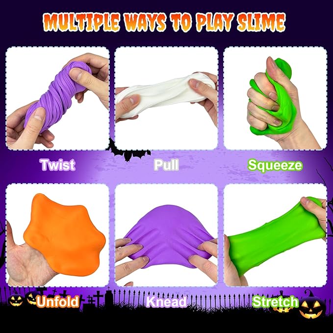 Non Candy Treats Halloween Handouts Giveaways for Kids 12 PCS,Halloween Slime w/Add Ins Trick or Treat Toys Gifts for Toddler,Boo Basket Bucket Party Bag Pinata Fillers Class Favors Prizes Trinkets